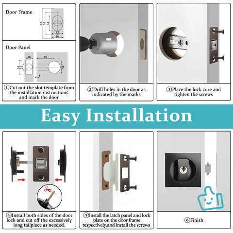 Step-by-step installation guide for Pocket Door Lock With Key Matte Black Privacy Latch For Sliding Bifold Doors Fits Standard 1 Inch Holes