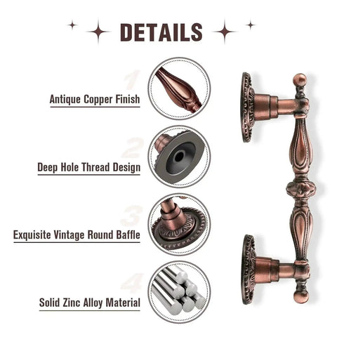 Antique Copper Cabinet Pulls With 2.5 Inch Hole Centers And 3.5 Inch Overall Length Solid Zinc Alloy Retro Drawer Pulls Details