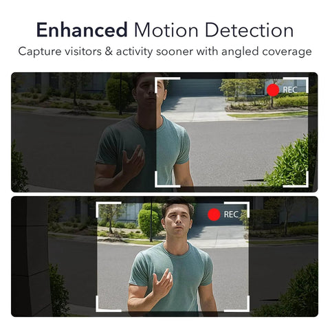 Comparison showing the view enhancement using a horizontal adjustable angle mount for a Blink Video Doorbell.