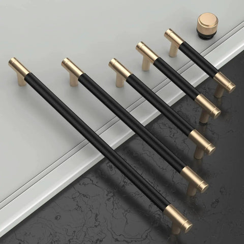 10 Pack Matte Black And Gold Knurled Cabinet Knobs For Kitchen Cabinets And Dressers Zinc Drawer Knobs shown on surface