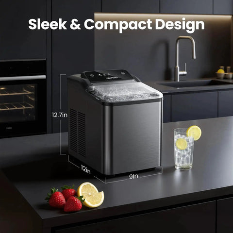 Nugget Ice Maker Countertop 35 Lbs 24H Sonic Chewable Pellets Quiet Stainless on kitchen counter.