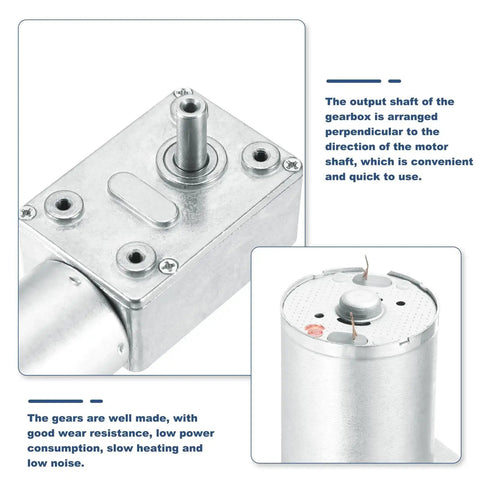 Close-up view of Two Pack DC 12V 18 RPM Reversible Worm Gear Motors With 6mm D Shape Shaft High Torque Gearbox For Sweepers, Printers from Meccanixity