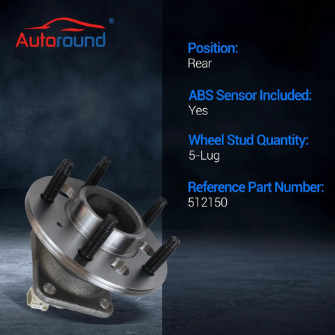 Two Pack Rear Wheel Hub And Bearing Assembly For Front Wheel Drive Impala Regal Grand Prix LaCrosse Century Monte Carlo Aztek Venture Montana Intrigue Allure 5 Lug With ABS For Your Ride shown with 5-lug design and ABS sensor included.
