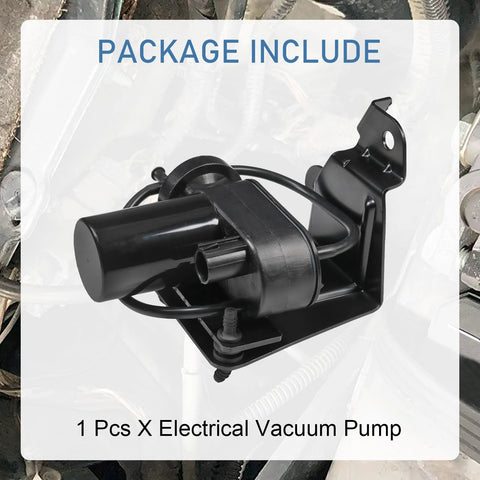 Electric vacuum pump, black plastic housing with mounting bracket, for Ford F-Series and Dodge Ram pickups.
