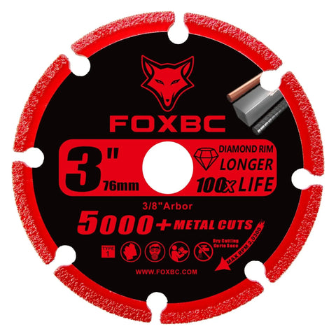 3 Inch Diamond Cut Off Wheel Set For Metal Cutting With 5000 Plus Life On Rebar Stainless Steel Angle Iron Cast Iron Aluminum Pipes Sheet Metal Three Eighths Inch Arbor 3 Pack FOXBC