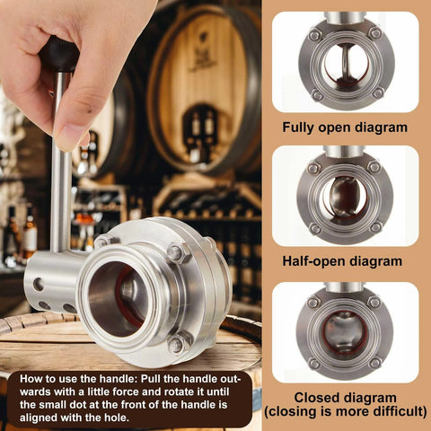 Otoolling 2-pack sanitary butterfly valves with pull handles, 304 stainless steel, 1.5" OD, three-clamp Clover
