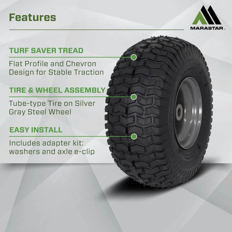 Two Pack 15x6.00-6 Pneumatic Tire And Wheel Assembly For Riding Lawn Mowers Turf Saver Front Tires 4 Ply Center Hub