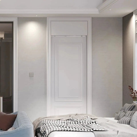 Installed six foot commercial grade sliding pocket door hardware track kit top mount heavy duty with aluminum construction.