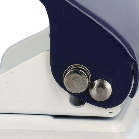 Close-up of Six Hole Dope Handheld Metal Circle Paper Punch with focus on mechanism, ideal for A4 A5 B5 notebooks and scrapbooks.