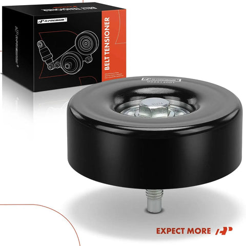 Belt Idler Pulley For GM Vehicles Including Chevy Silverado Suburban Express GMC Sierra Yukon Escalade Cadillac Buick Hummer Isuzu Saab Workhorse And Workhorse Custom Chassis A-Premium Quality Replacement Part For Smooth Belt Tension And Long Lasting shown with packaging.