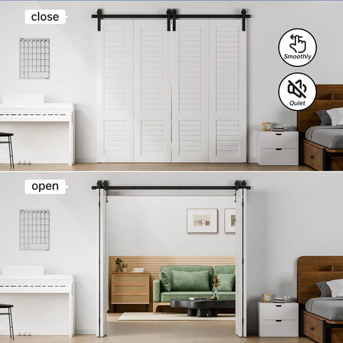 52 Inch Bi Folding Sliding Barn Door Hardware Track Kit For Small Spaces With Smooth And Quiet Operation Side Mounted Black Rollers