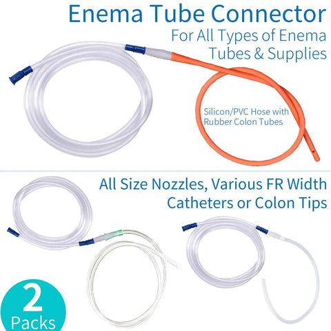 Enema Tube Connector Set, 2-Pack, polypropylene adapters and clear tubing with blue fittings