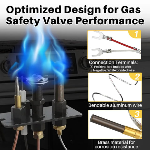 Thermopile gas-fryer replacement with 38in aluminum thermocouple; red/white terminals; bendable aluminum wire; brass body.