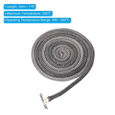 PATIKIL wood stove gasket rope, 3/8 in x 118 in, graphite fiberglass, black round seal.