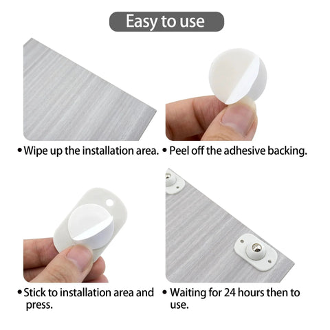 Installation steps for 8 Pcs Self Adhesive Caster Wheels With 360 Degree Swivel for kitchen appliances and small furniture.
