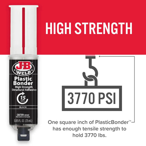 Plastic Bonder Body Panel Adhesive And Gap Filler Syringe Black 25 Ml showing high strength rating at 3770 PSI