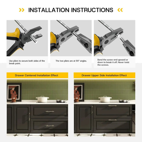 Installation instructions for 10 Pack Brushed Nickel And Gold Cabinet Pulls 3 Inch Hole Centers 76mm Zinc Alloy Kitchen Handles