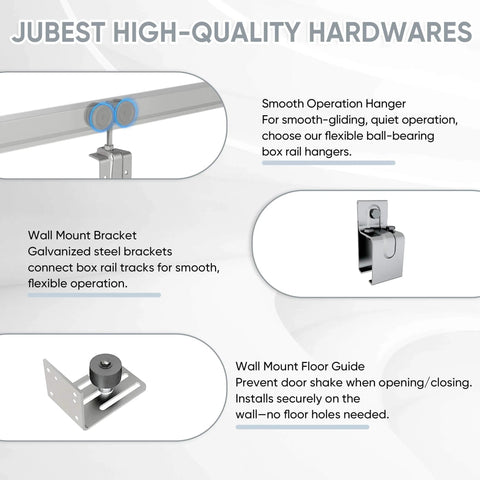 6 Foot Box Rail Barn Door Hardware Kit Heavy Duty Silver Sliding Track System with wall mount, close-up view.