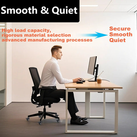 Man sitting in an office chair with Heavy Duty 2 Inch Universal Locking Office Chair Casters 5 Pack With Brake.