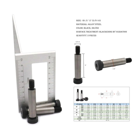 Beefy Heavy-Duty Alloy Steel Shoulder Bolts Set For Tough Applications, 1/2 Inch Diameter, 2 Inch Length, 3/8-16 Threads, 5 Pack