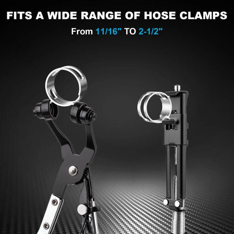 9 Piece Hose Clamp Pliers Set With Long Reach Flexible Cable And Swivel Jaw showing wide range of clamp sizes