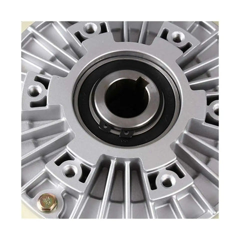 Close-up of Magnetic Powder Brake With Hollow Shaft For Smooth Unwind And Tension Control, 12Nm Torque, 24V DC, 20mm Bore.