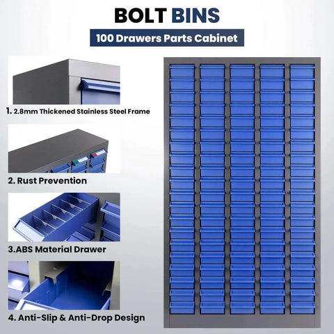 100 Drawer Parts Cabinet With Shelves And Label Stickers Bolt And Nut Organizer for Garage or Shop Pro Grade Steel Tool Storage
