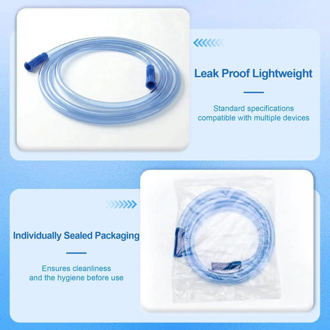Image of a coiled 6.5 Foot Extended Suction Connection Tube Replacement Hose For Medical Devices With 9mm Standard Connectors in sterile packaging.