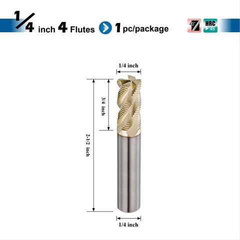 Carbide Roughing End Mill For Alloy Steels And Hardened Steels With ZrN AlTiBN Coating Micro Grain Carbide Four Flute End Mill One Quarter Inch Shank