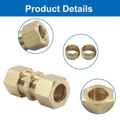Amazon Aoserge brass compression tube fitting union, 1/2 in OD x 1/2 in OD, 5-pack.