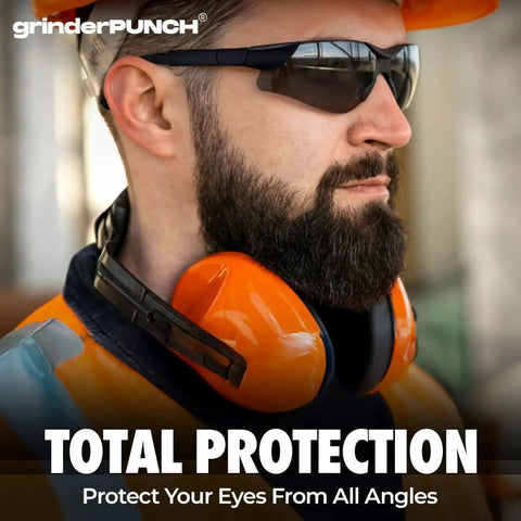 Man wearing Built In Bifocal Safety Sunglasses With Magnifier For Reading And Work ANSI Z87 Impact Resistant Sun Readers