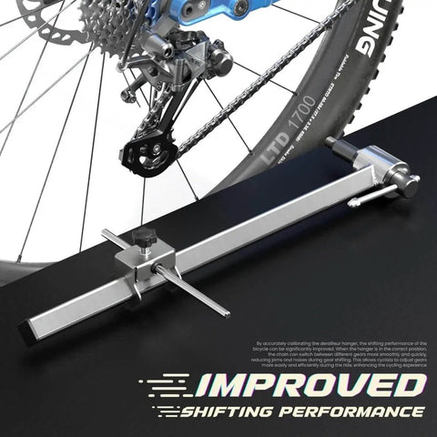 Derailleur Hanger Alignment Tool For 20 To 29 Inch Wheels No Fuss Realignment Gauge For Rear Derailleur on black surface near bike gear