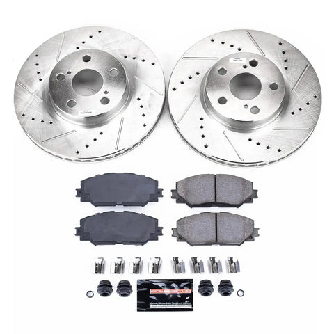 PowerStop front brake kit with two drilled/slotted rotors and ceramic pads for Pontiac Vibe, Scion xD, Corolla, Matrix K4669