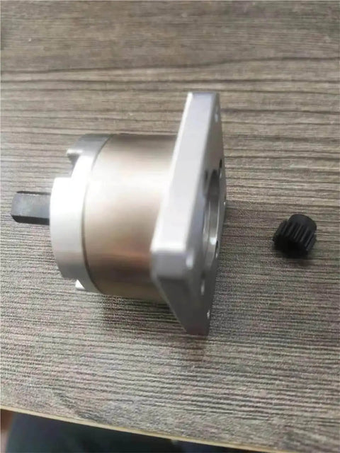 Side view of Planetary Gearbox 42mm Stepper Motor Reducer Geared Drive For CNC And 3D Printers 1 Pack, showing metal housing and gear.