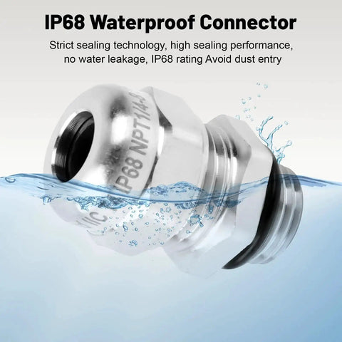Heavy Duty 304 Stainless Steel One Quarter Inch Waterproof Cable Gland IP68 in water demonstrating sealing properties