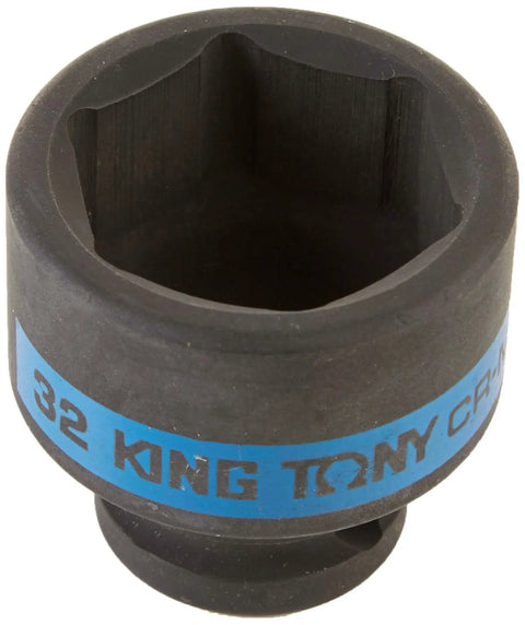 Impact Socket 32 Mm Half Inch Drive 6 Point Chrome Molybdenum Steel With Phosphate Finish For Heavy Duty Auto Shop Use, DIN 3129 ISO 2725 Part 2 Compliant, Built Tough For High Torque Jobs. Front view.