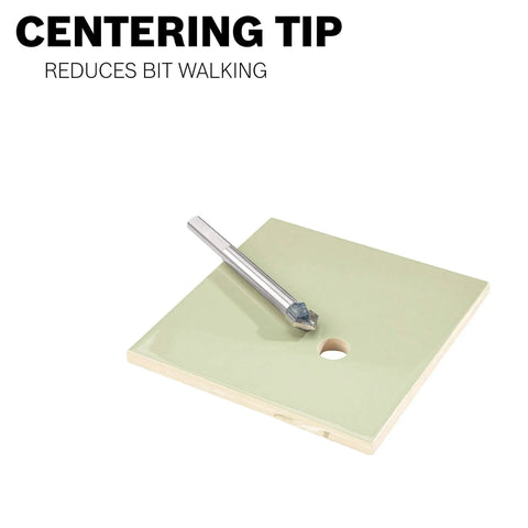 Glass And Tile Drill Bit 5/16 Inch GT400 With Carbide Tip on tile demonstrating reduced walking.