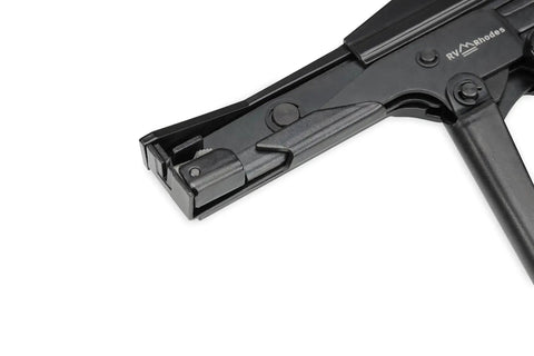 Side view of a black Zip Tie Gun And Cable Tie Install Tool With Adjustable Tension No Fuss Built In Cutter For Easy Cable Management.