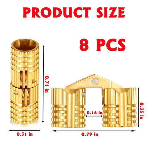 Hidden Brass Barrel Hinges 8mm 180 Degree Concealed Hinge Set For Furniture And Jewelry Box DIY Hand Craft 8 Pieces With Screws Gold Finish 0.71 x 0.31 Inch size dimensions