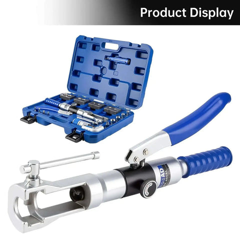 Pro Grade Handheld Hydraulic Flaring Tool Kit For 3/16 To 7/8 Inch Copper Tubing With Swaging Tools, showcasing included case and tool.