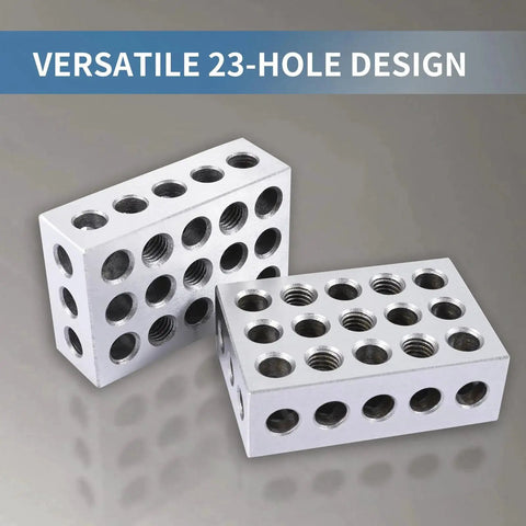 Pro Grade 1-2-3 Block And Thin Parallel Set For Machinists, 23-Hole Hardened Alloy Steel Kit, two blocks with drilled holes