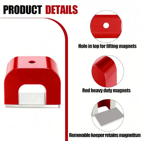 30Lb Red Cast Horseshoe Magnet Alnico U Magnet For Nails DIY Education with hole and removable keeper details
