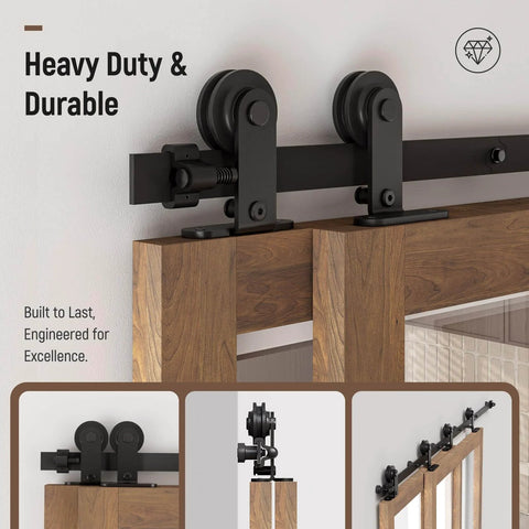 6.6Ft Bypass Sliding Barn Door Hardware Kit For Two Doors Single Track System With Top Mount Hanger Easy Install