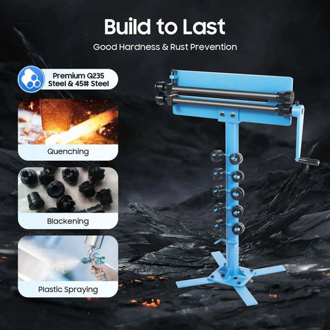 Heavy Duty Bead Roller Machine Manual Sheet Metal Bead Roller 19.29 Inch With 1.2mm Die in blue with six dies shown