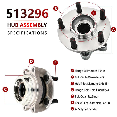 Diagram of Pair Front Wheel Bearing And Hub Assembly For 2009-2019 Nissan Maxima Murano Quest Pathfinder Altima 2013 Infiniti JX35.