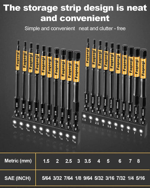 20 Piece 4 Inch Impact Hex Bit Set With Dual Metric And SAE Sizes High Torque S2 Steel Quarter Inch Hex Shank Magnetic CNC Tips For Drill And Driver Built For Tough Home And Automotive Repairs Faqeegi