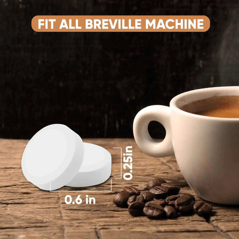 Pro Grade Espresso Machine Cleaning Tablets Kit, 100 Tablets For Jura, Miele, And All Brands, shown with cup of coffee