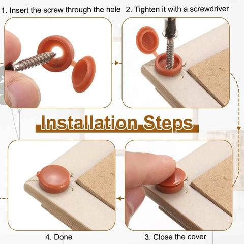 Installation steps of Hinged Screw Cover Caps 5.9mm Inner Diameter 0.23 Inch Dark Brown Durable Waterproof Plastic Covers in use