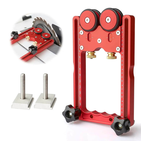2 In 1 Thin Rip Jig Guide Feather Boards For Table Saws Router Tables And Band Saws With Anti Kickback Bearing in red