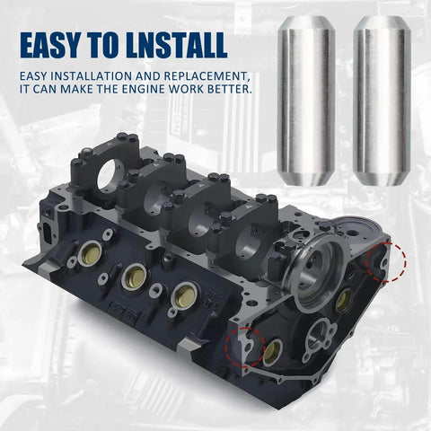 Two Piece Bellhousing Alignment Dowel Pins For Chevy LS LT Engines Extended Length shown with engine block